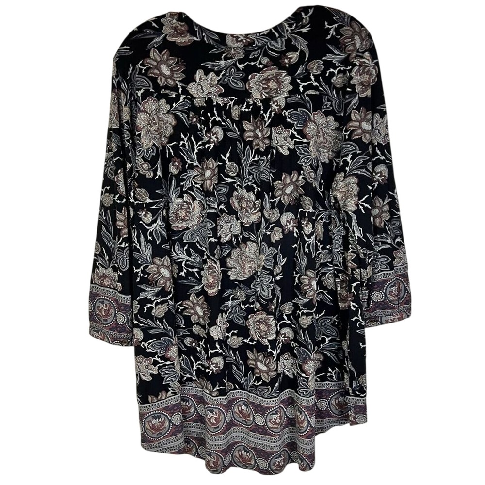 Lucky Brand Womens Flowy Lined Floral‎ Short Long Sleeve Blouse Size 2X Career